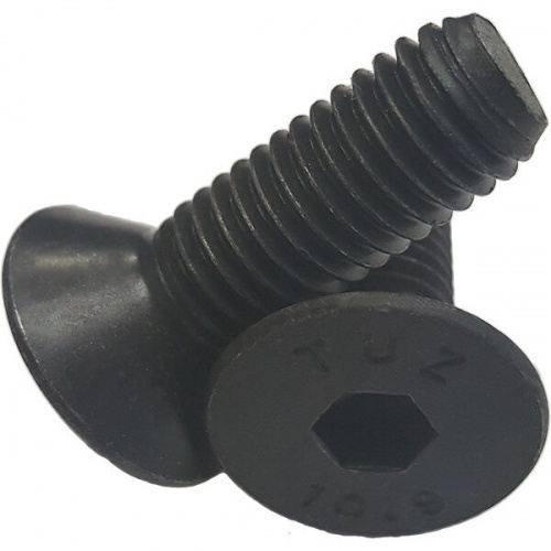 (Qty 10) M10x15x30mm Flat Head Allen Screw Thermal Black Oxide Class 10.9